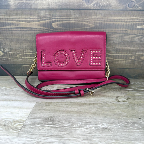Michael Kors Ruby Ultra Pink Medium Love Stud Clutch Crossbody Purse - Picture 1 of 11